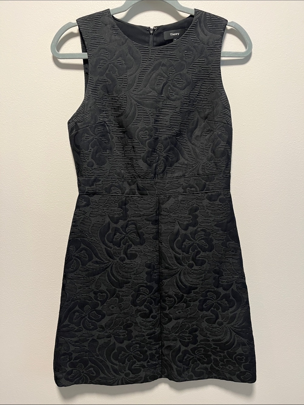 THEORY Raneid Black Floral Jacquard A-Line Sleeveless Dress, Size 4 - Picture 4 of 9
